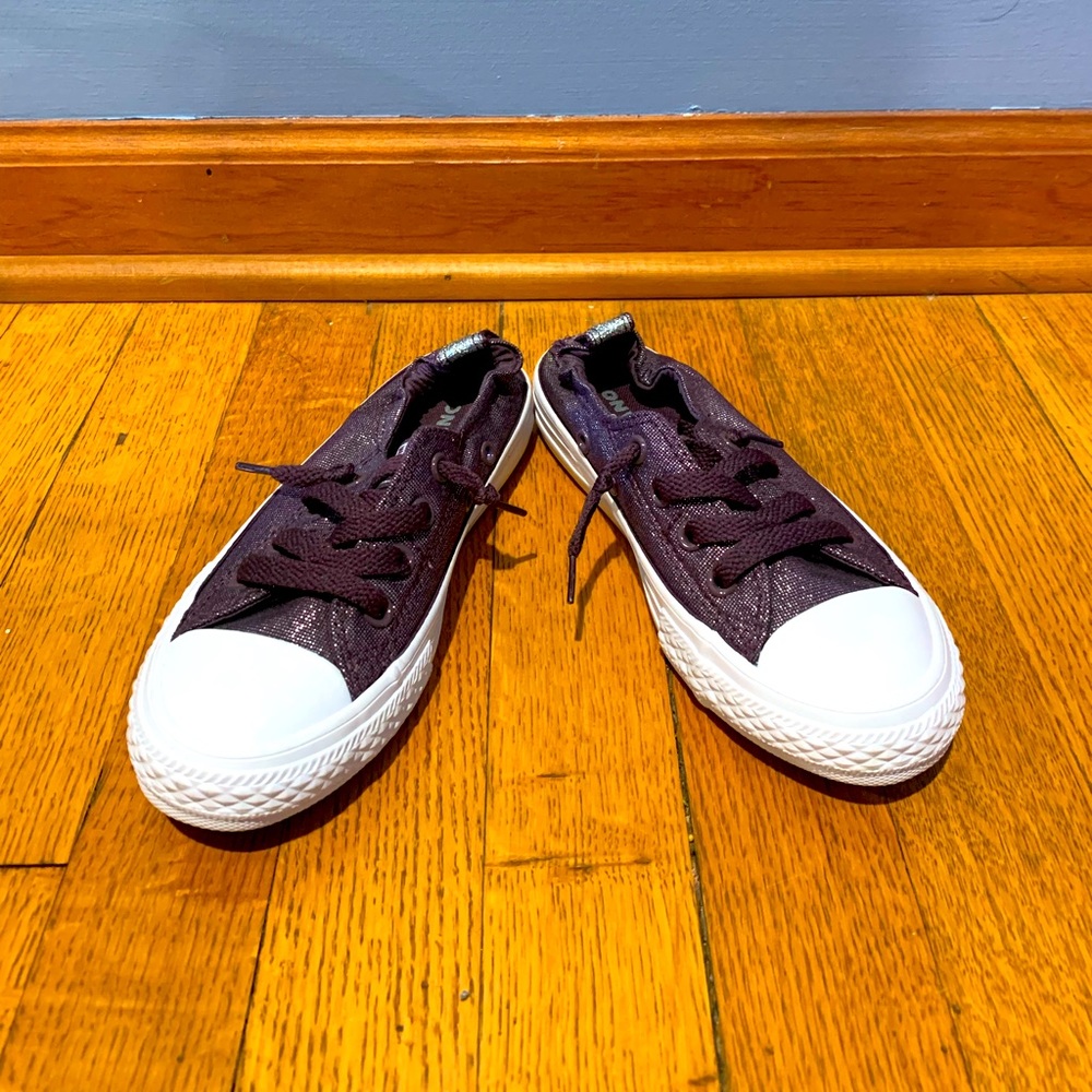 NEW never worn Girls size 13 slip-on purple glitter Converse sneakers